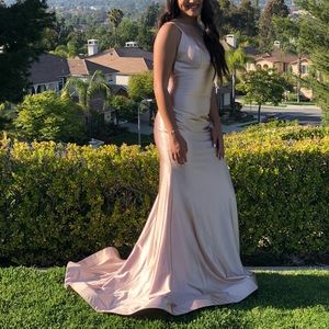 Soft Rose/Gold Satin Mermaid Prom Dress